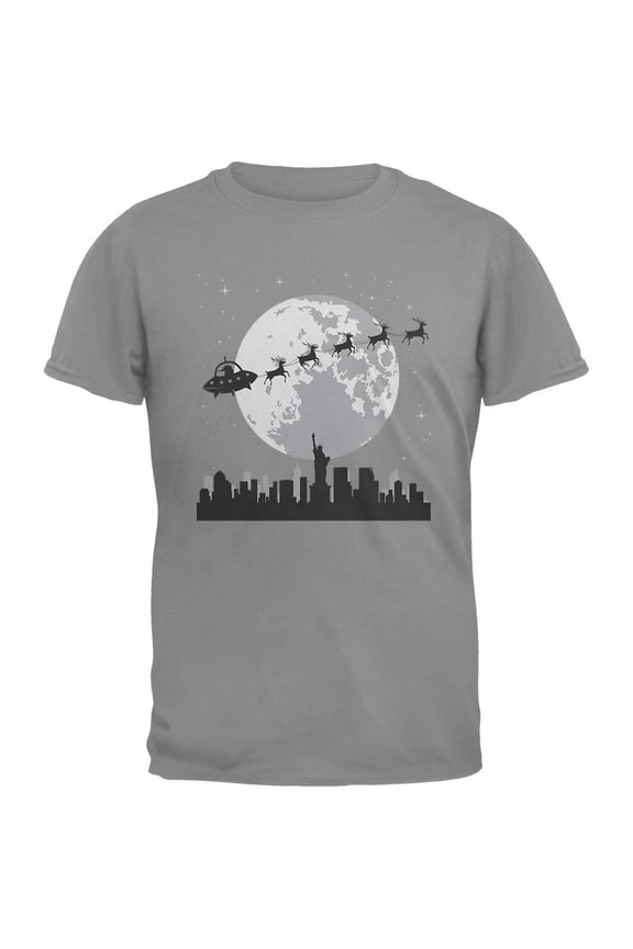 Alien Santa Sleigh Grey Adult T-Shirt - Small