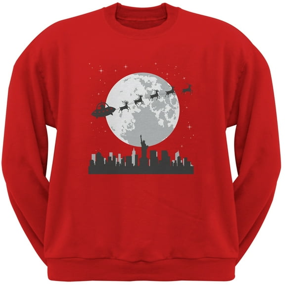 Alien Santa Sleigh Red Adult Sweatshirt - X-Large