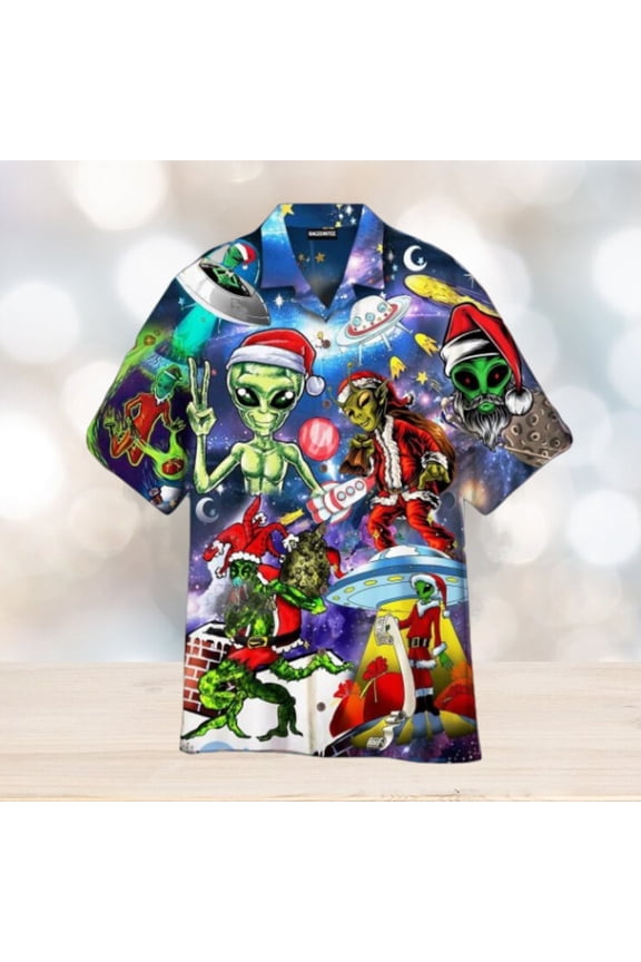 Alien Santas Christmas Funny Christmas Hawaiian Shirt
