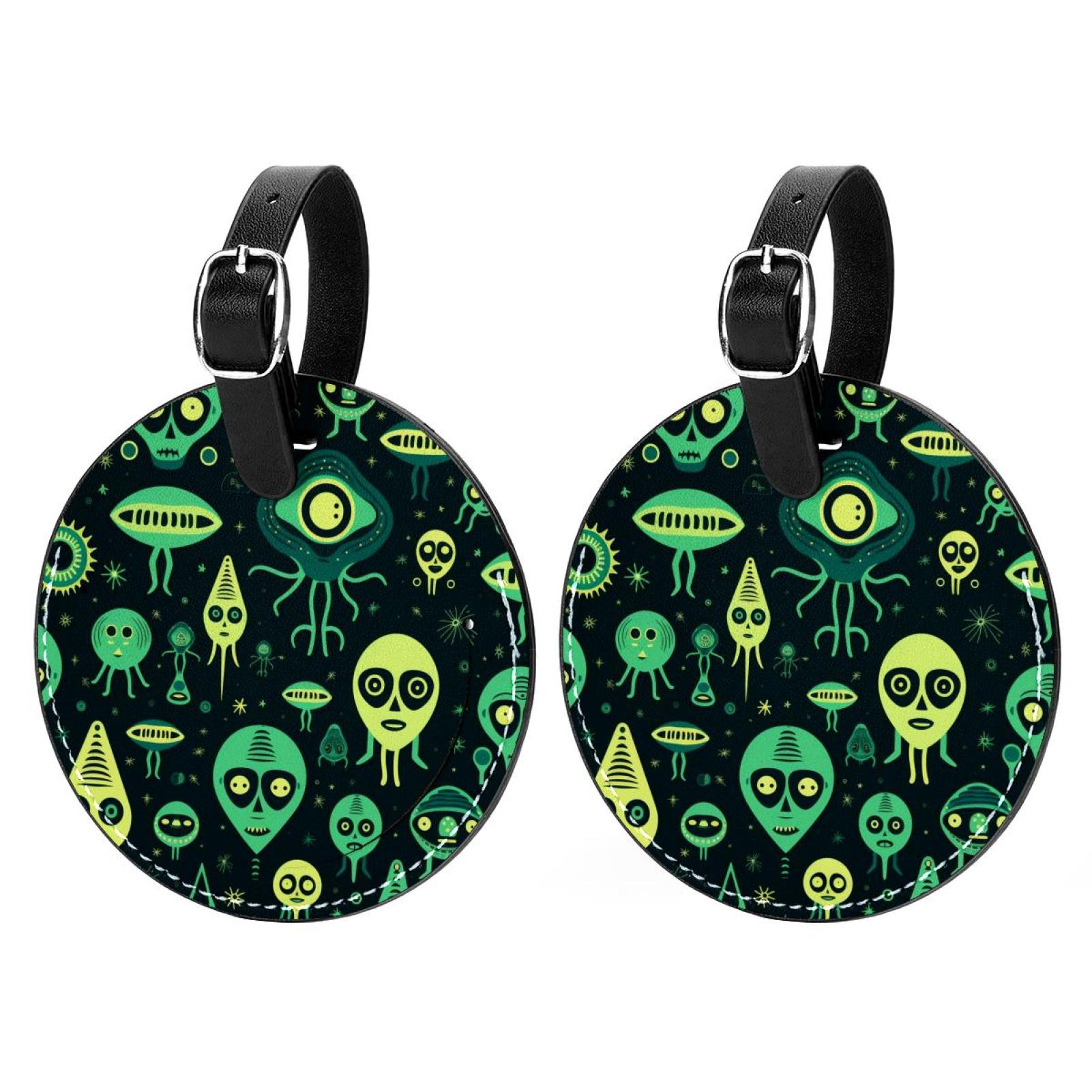 Alien Set of 2pcs PU Leather Round Suitcase Tags with Privacy Cover and ...