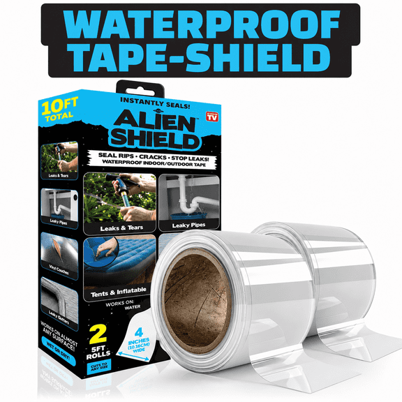 Alien Shield Transparent Sealing Tape Waterproof Repair Tape Adhesive Strips Patch Tape to Repair Tears, Cracks, and Leaks, 2 Rolls Total 10 Feet x 4" Width As Seen On TV, 2 Pack