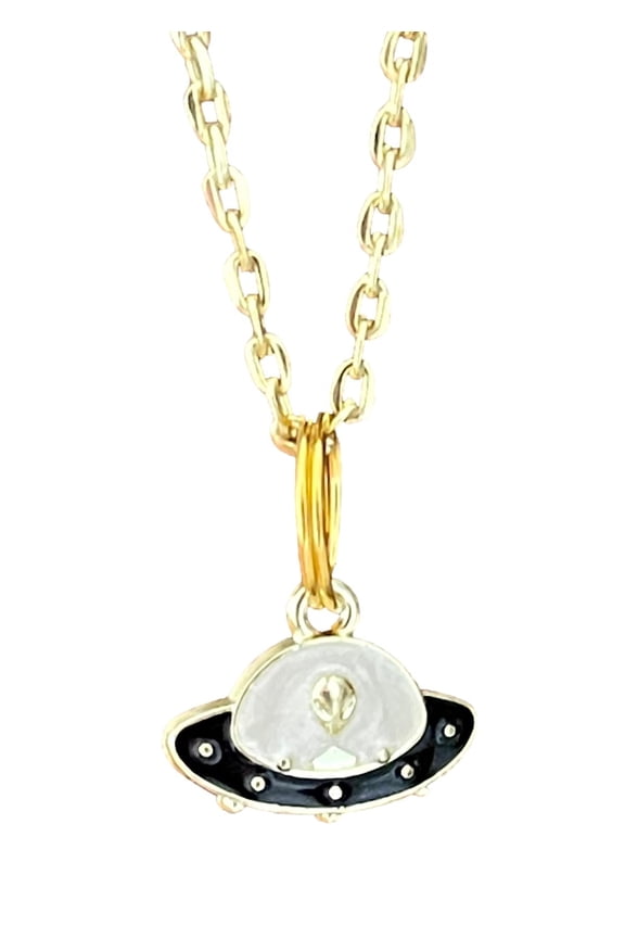 Alien Ship with Alien Head Necklace UFO Charm Pendant