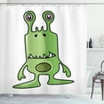 thumbnail image 1 of Alien Shower Curtain, Illustration of a Greenish Monster with Sharp Teeth, Fabric Bathroom Set with Hooks, 69W X 75L Inches Long, Lime Green Sage Green White Charcoal Grey, by Ambesonne, 1 of 2