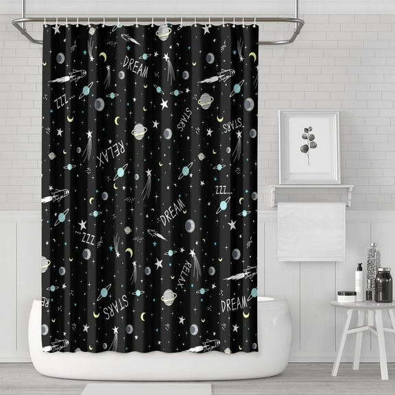 Alien Shower Curtain Starry Night Sky Theme Waterproof Bathroom Drape Fade-Resistant Fabric with 12 Hooks 72x72 Inches