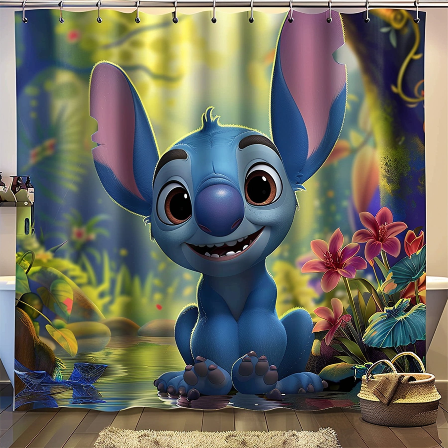 Alien Shower Curtain Tropical Cartoon Bathroom Decor Vibrant Nature