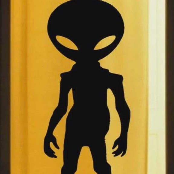 Alien Silhouette Window Decal, Large and Reusable Halloween Static Cling, Black Decorative Sticker