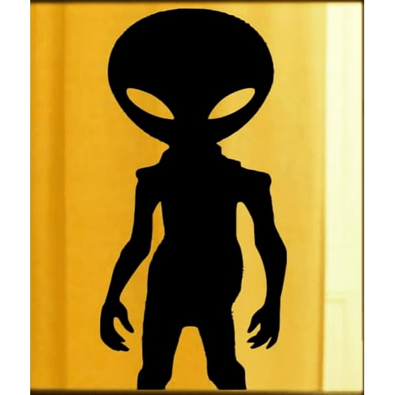 Alien Silhouette Window Decal, Large and Reusable Halloween Static Cling, Black Decorative Sticker