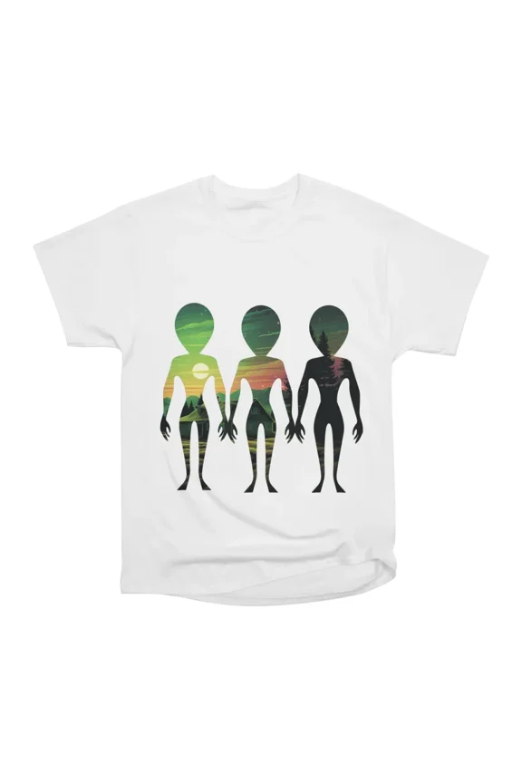 Alien Silhouettes with Cosmic Night Farm Scene T-Shirt Tee Gift For Him Merch For Her Appa