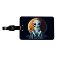 thumbnail image 1 of Alien Sitting Moon Planet Space Faux Leather Travel Luggage Tag, 1 of 7