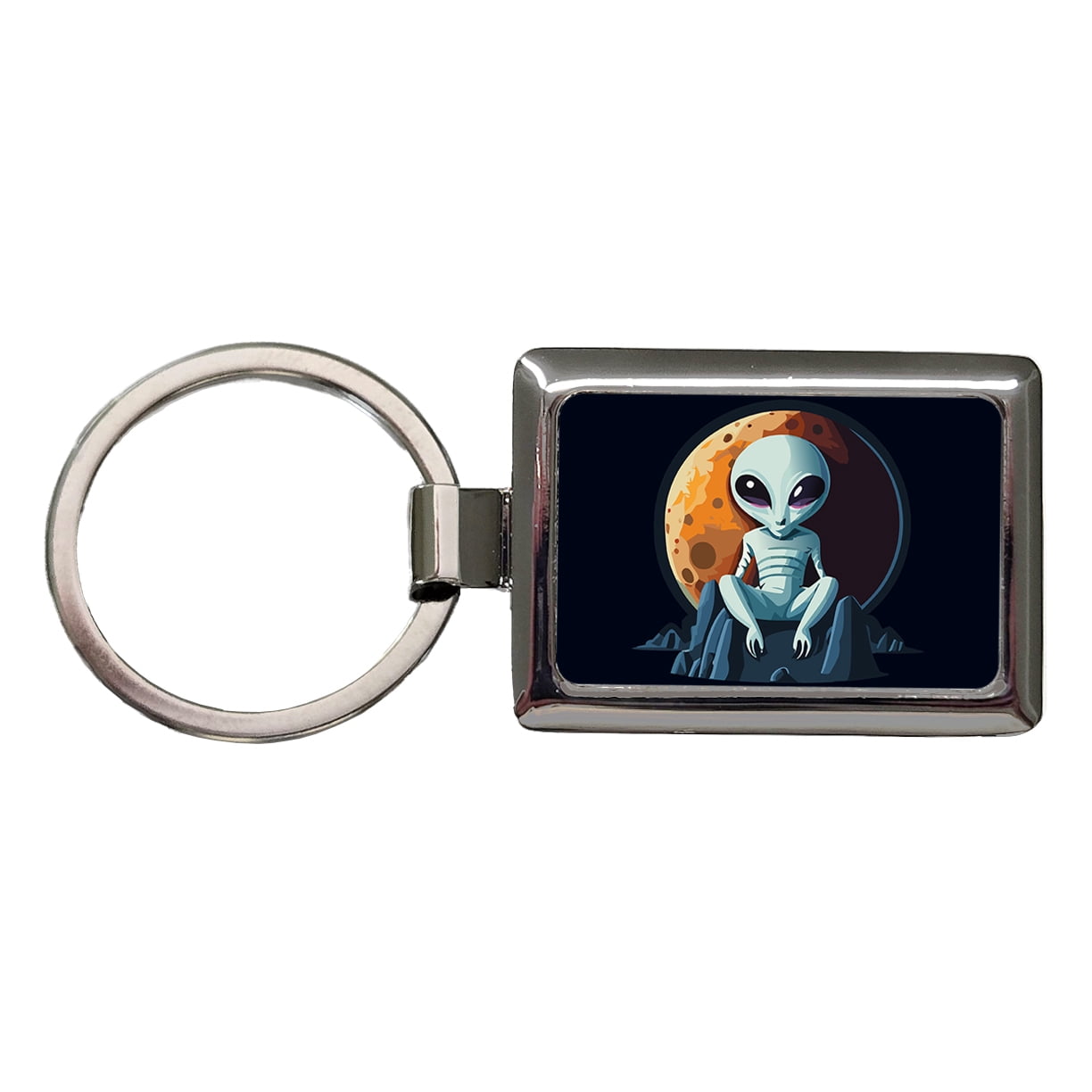 Alien Sitting Moon Planet Space Metal Rectangle Keychain - Walmart.com