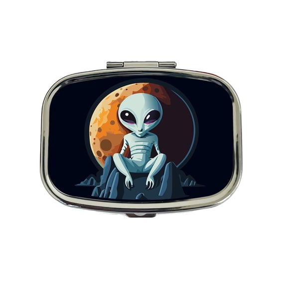 Alien Sitting Moon Planet Space Small Travel Handbag Pill Box Case