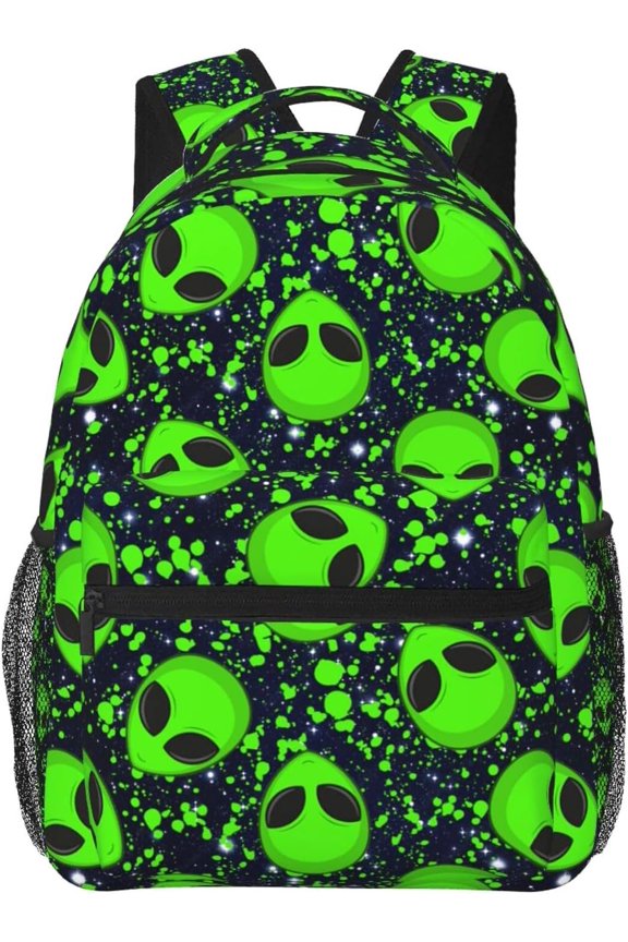 Alien Sky Green Lightweight Travel Backpack With Zipped Front Pocket Printed Laptop Bag Fashion Casual Daypack For Work, Hiking, Camping Unisex