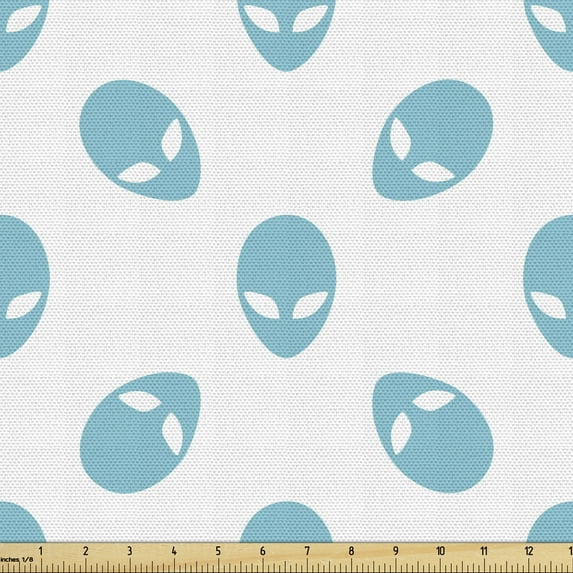 Ambesonne Alien Fabric by the Yard Upholstery, Space Visitors Portrait, 5 Yards, Blue White