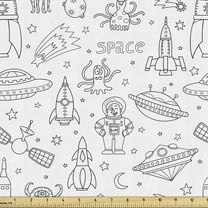 Ambesonne Alien Fabric by the Yard Upholstery, Monochrome Space Design, 5 Yards, Black White