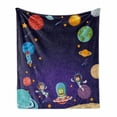 thumbnail image 1 of Alien Soft Flannel Fleece Blanket, Outer Space Themed Cartoon Astronaut Traveling Galaxies Stars Rocket Spaceship, Cozy Plush for Indoor and Outdoor Use, 60" x 80", Indigo Multicolor, by Ambesonne, 1 of 6