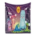 thumbnail image 1 of Alien Soft Flannel Fleece Throw Blanket, Funky and Happy Monsters Illustration on a Abstract Galactic Landscape, Cozy Plush for Indoor and Outdoor Use, 60" x 80", Purple and Multicolor, by Ambesonne, 1 of 5