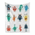 thumbnail image 1 of Alien Soft Flannel Fleece Throw Blanket, Monsters Funny Silly Faces Cartoon, Cozy Plush for Indoor and Outdoor Use, 70" x 90", White Multicolor, by Ambesonne, 1 of 6