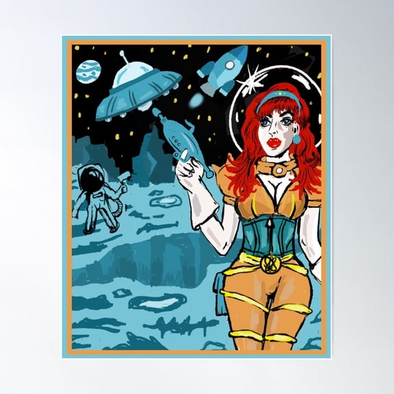 Alien Space Babe Retro Ufo Astronaut Outer Space Poster Wall Art, Modern Wall Decor For Living Room Bedroom, 8x12 UNFRAMED