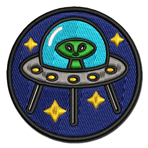 Alien Space Ship UFO Applique Multi-Color Embroidered Iron-On Patch - 3 Inch Medium