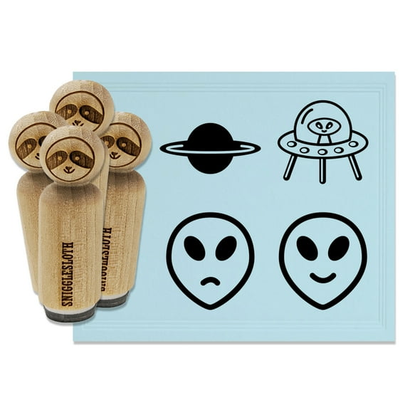 Alien Space Ship UFO Planet Rubber Stamp Set for Scrapbooking Crafting Stamping - Mini 1/2 Inch