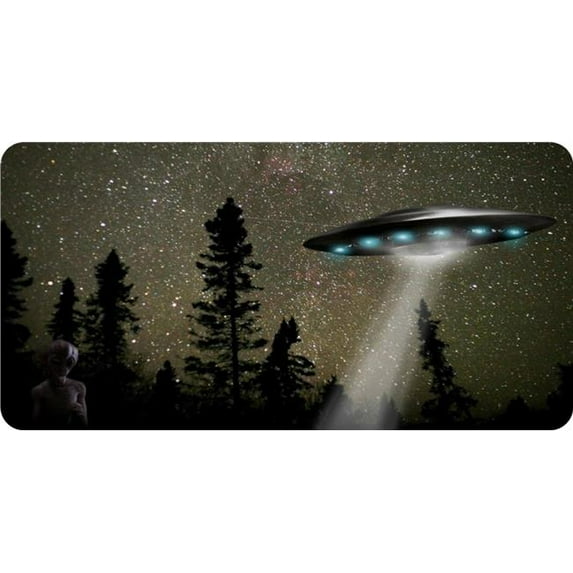 Alien Spaceship Beaming Down Photo License Plate