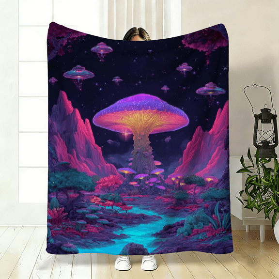 Alien Spaceship Fleece Blanket, Soft Throw for Bed Sofa, Perfect Sci-Fi Home Decor, Great All Season Gift