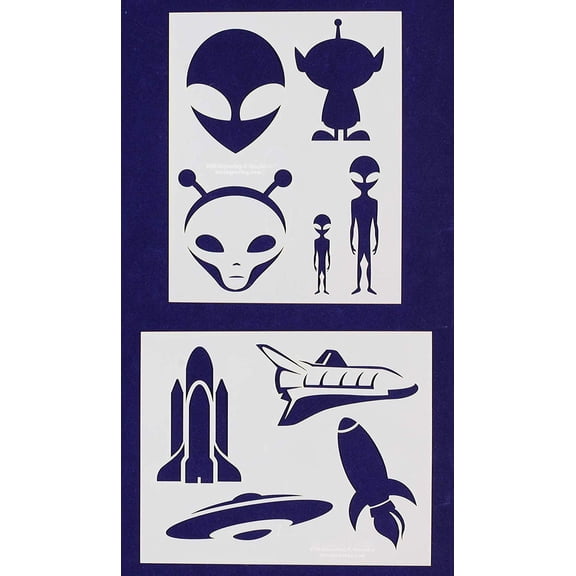 Alien/Spaceship Stencils -2 pc set-Mylar 14mil - Painting /Crafts/ Templates