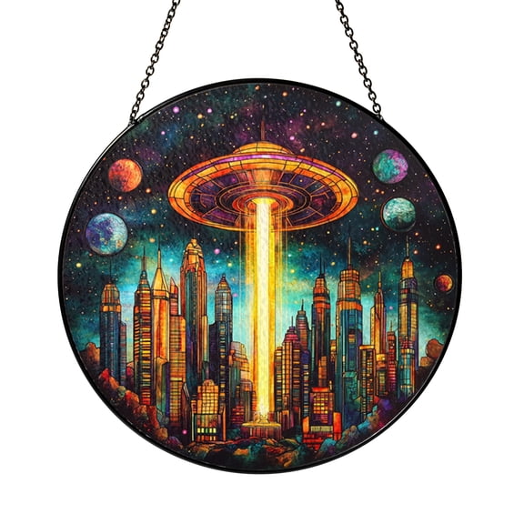 Alien Spaceship Window Hanging – Decorative Stained Glass Style Suncatcher