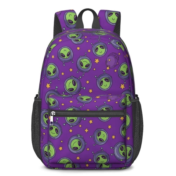 Alien Spacesuit Purple Pattern 17" School Backpacks for Teens,Waterproof Oxford Fabric,S-Shape Padded Straps for School,Travel,Hiking,Camping