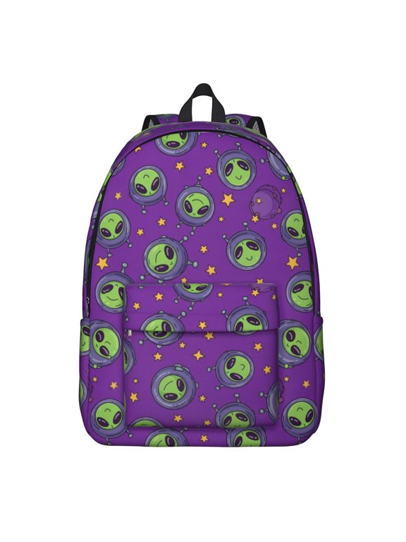 Alien Spacesuit Purple Pattern Backpack for School, Cute School Bag with Adjustable Shoulder Straps and Padded Back, 15.7"x11.8"x5.5"