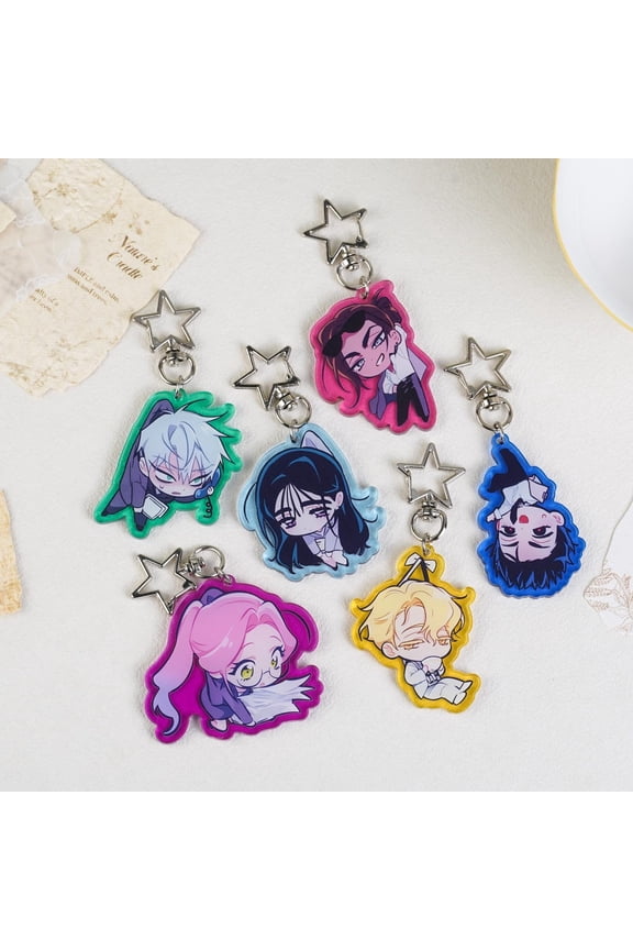 Alien Stage Chibi Acrylic Keychain with Star Clasp Cute Anime Character Key Charm Kawaii Bag Accessory Colorful Border Keyring (1 keychain)