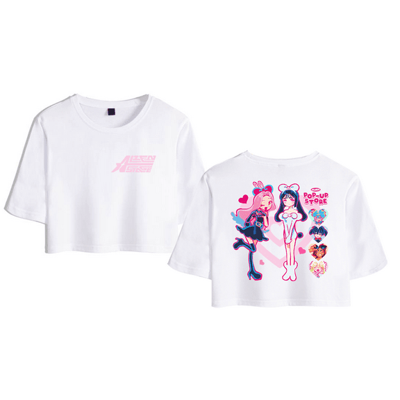 Alien Stage Merch Crop Top T-Shirt Short Sleeve Girls Summer Tops Pink Heart Logo