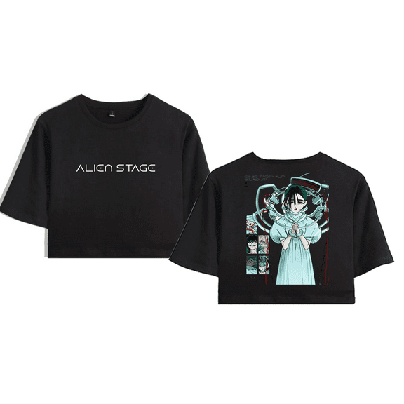 Alien Stage Merch Crop Top T-Shirt Suit Pop Up Short Sleeve Girls Summer Tops Pink Heart Logos