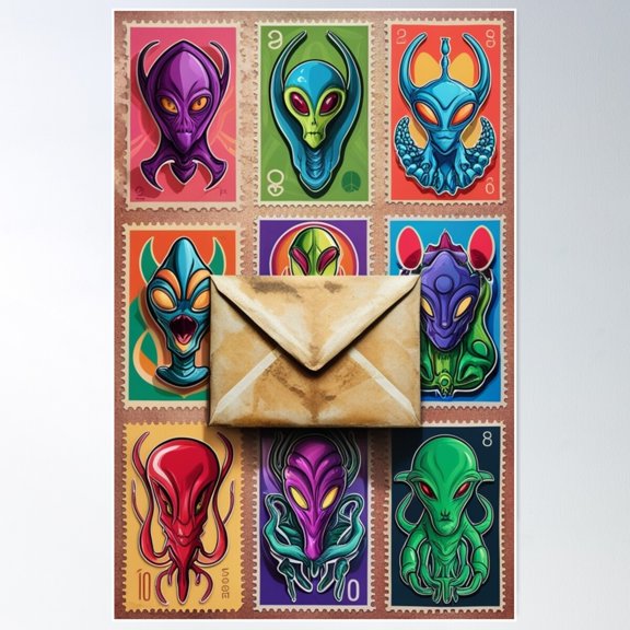 Alien Stamps Poster Wall Art, Modern Wall Decor For Living Room Bedroom, 8x12 UNFRAMED
