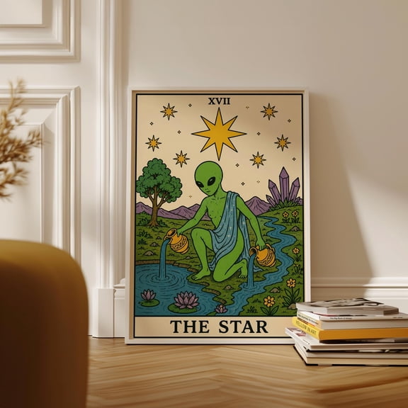 Alien Star Tarot Card Print, UFO Wall Art Poster , Poster Print Only