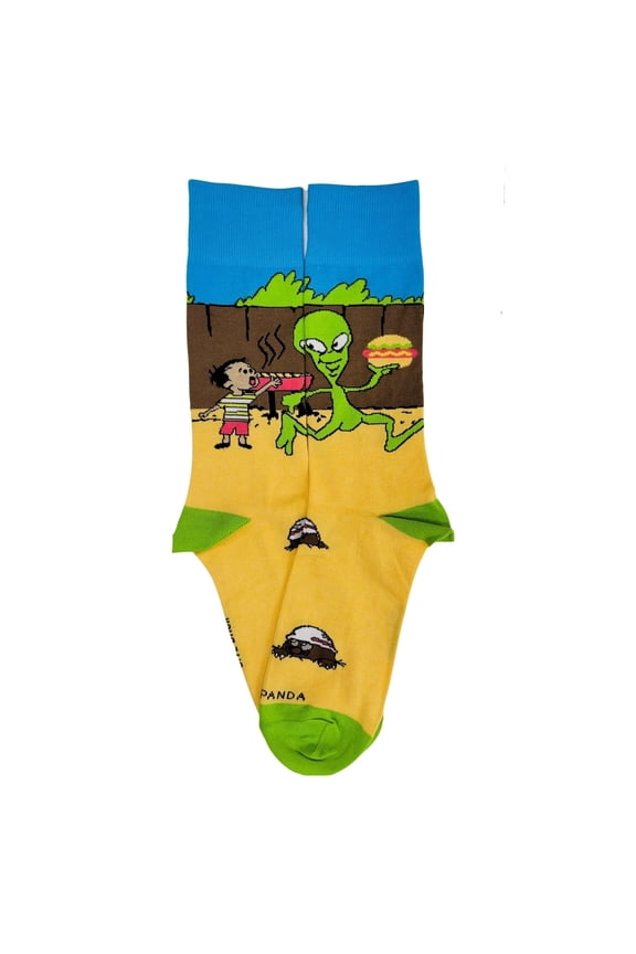 Alien Stealing a Hamburger at a BBQ Socks from the Sock Panda
