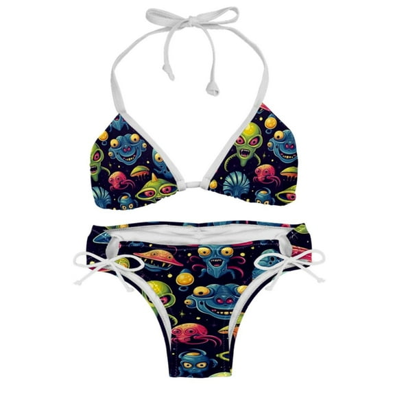 Alien Swimsuit Bikini Set, Detachable Sponge, Adjustable Strap, Two-Pack - Ideal for Beach, Pool, Vacay