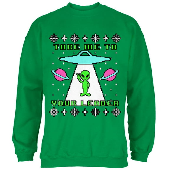 Alien Take Me to Your Leader Ugly Christmas Sweater Mens Sweatshirt Irish Green SM