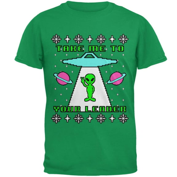 Alien Take Me to Your Leader Ugly Christmas Sweater Mens T Shirt Irish Green LG