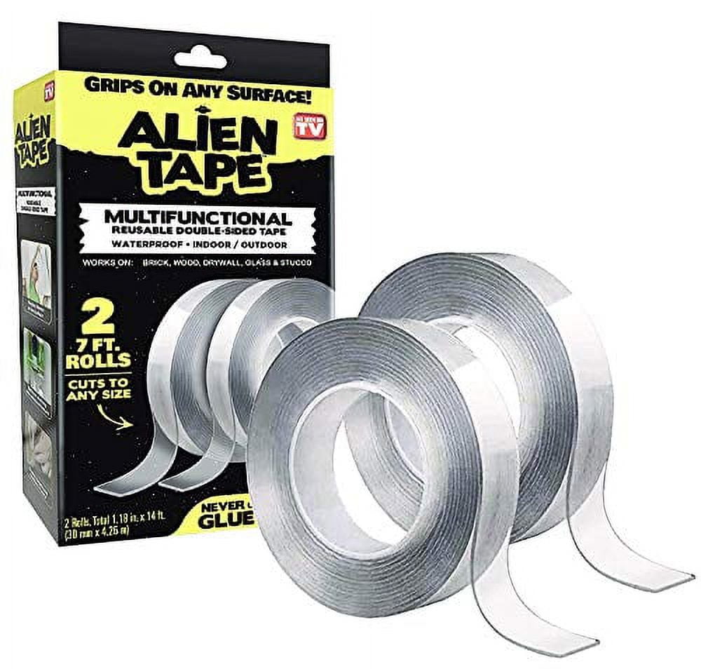 Alien Tape Double Sided Mounting Tape 2 Rolls Heavy Duty Nano Two Sided Tape Clear Adhesive Grip, 1.18 in x 7 ft