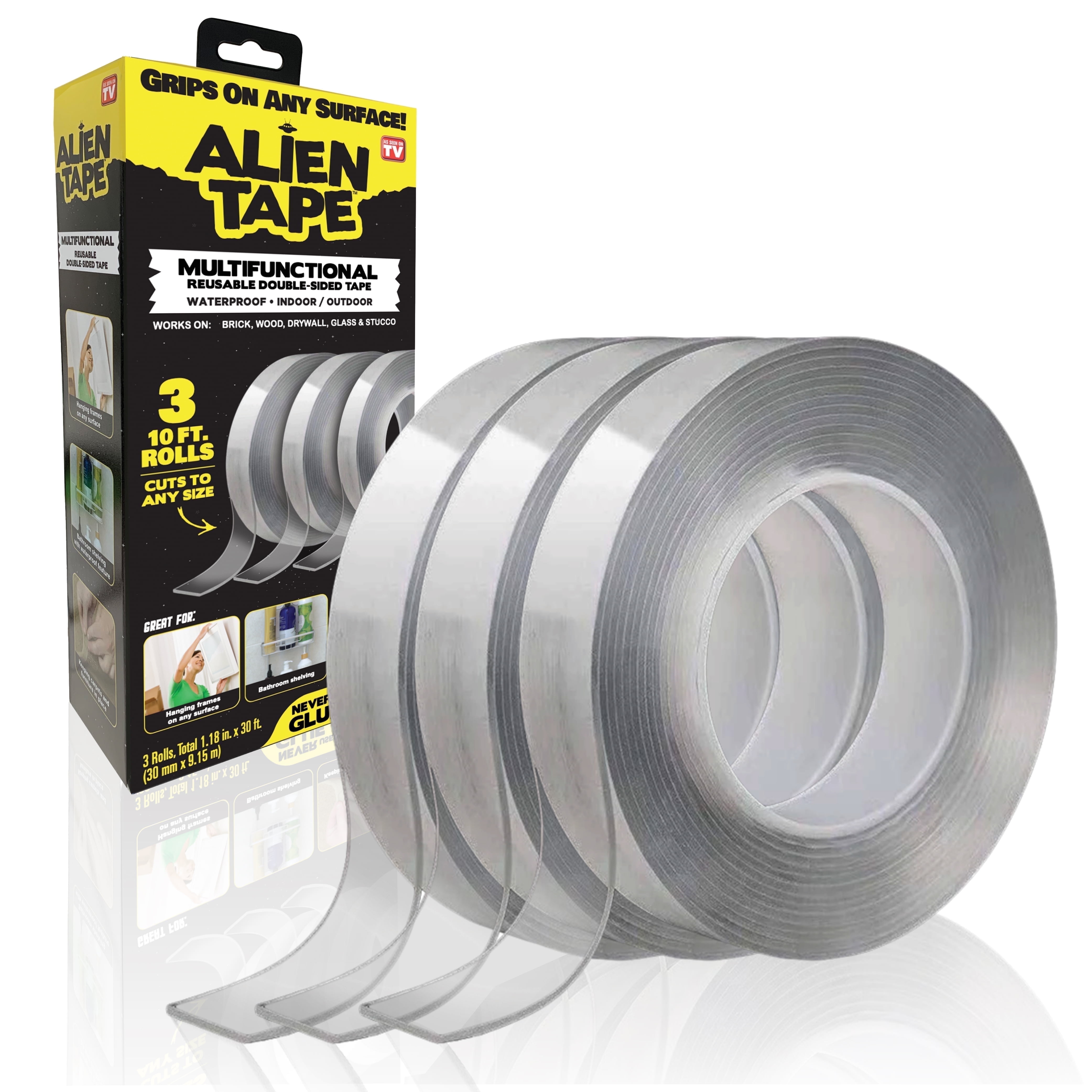 Alien Tape Double Sided Tape 3 Rolls Heavy Duty Nano Mounting Tape Two Sided Clear 1.18 in x 10 ft
