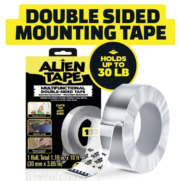 Alien Tape Double Sided Tape Heavy Duty, Double Sided Mounting Tape, Nano Tape, Wall Tape Clear Adhesive Grip, 1 Roll, 1.18 in x 10 ft, As Seen on TV