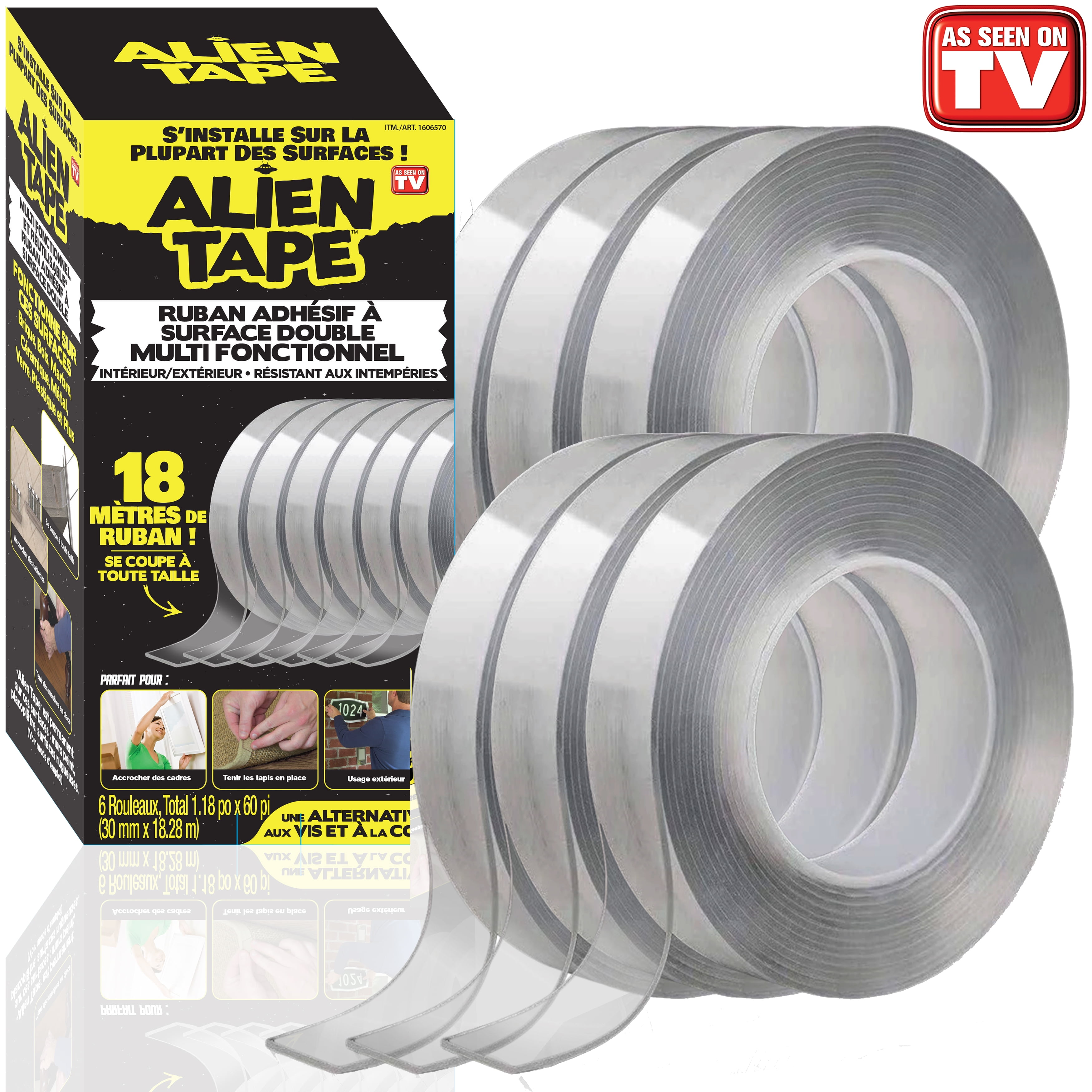 Alien Tape Multipurpose Reusable Double Sided Tape 6 Rolls, 60Ft.