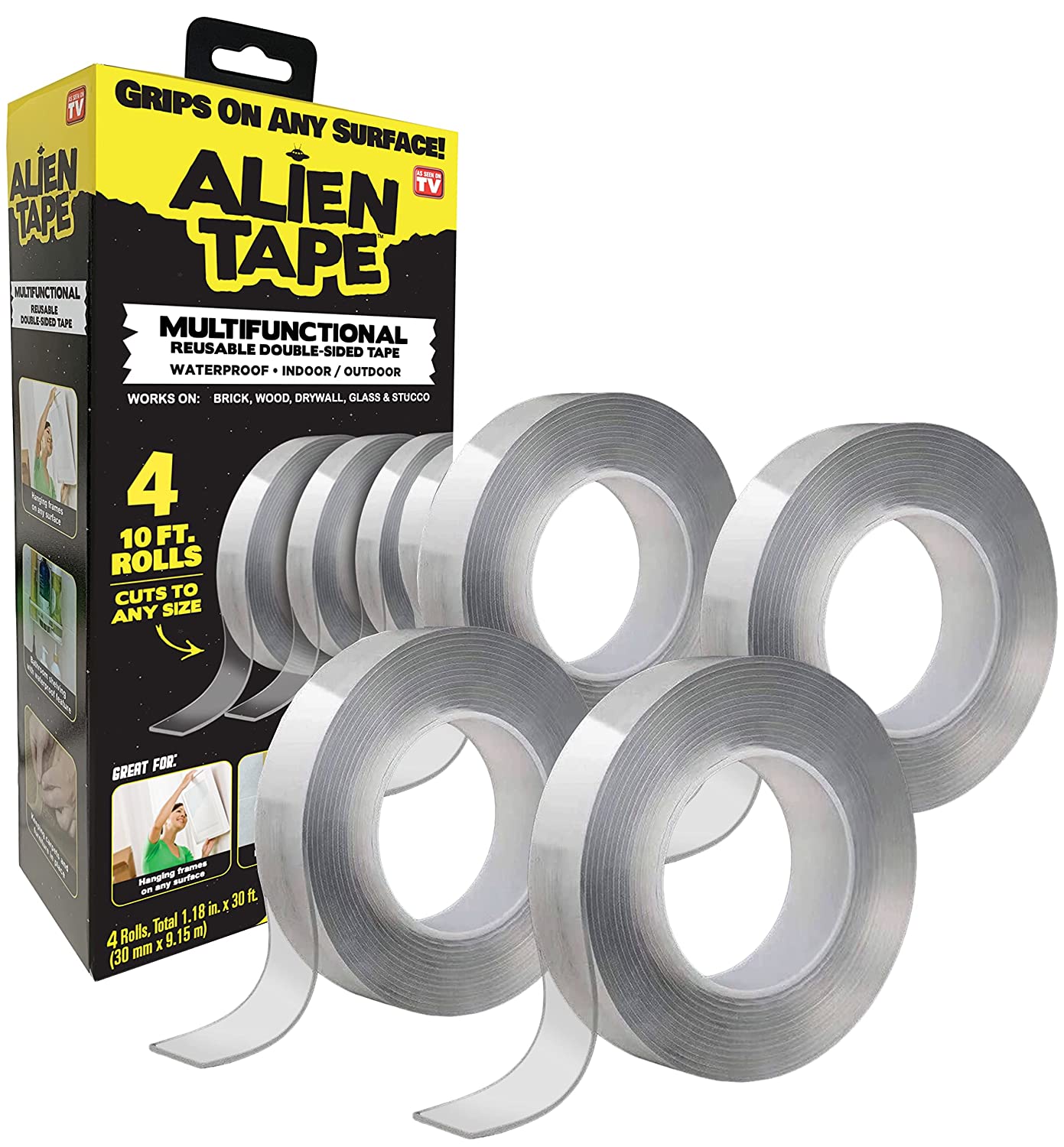 Alien Tape Nano Tape Multipurpose, Removable Adhesive Transparent Flex Grip  Mounting Double Sided Tape 4 Rolls 