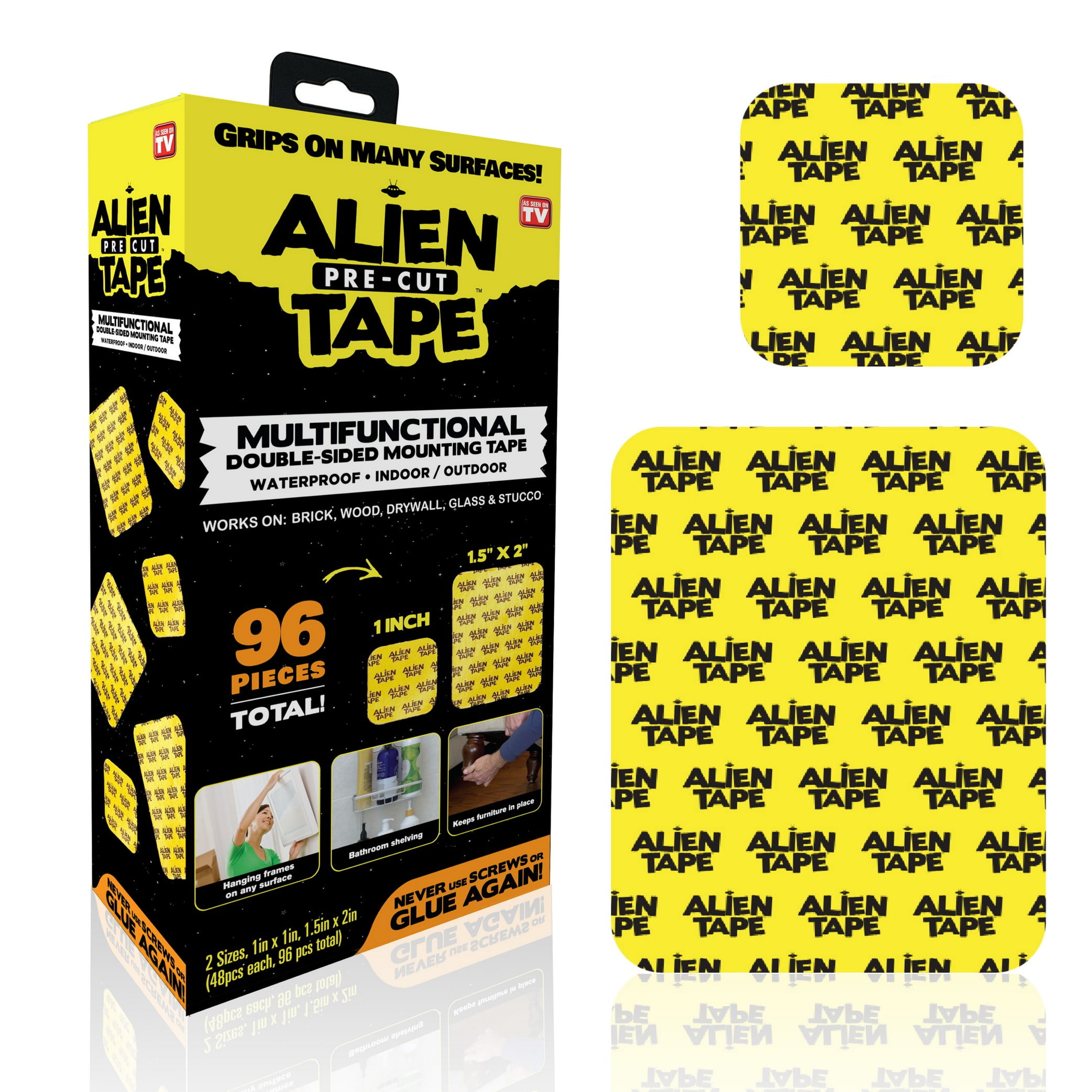 Alien Tape Pre-Cut Double Sided Mounting Tape 96 Piece Heavy Duty Nano Two Sided Adhesive Strips For Carpet Rugs Frames