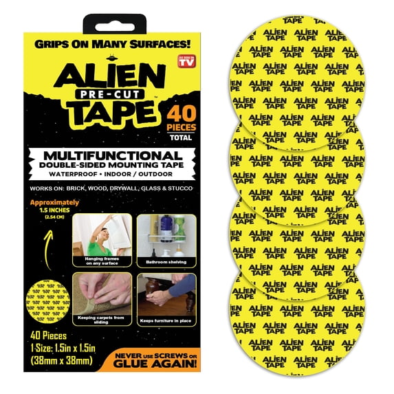 Alien Tape Pre-Cut Round Double Sided Mounting Tape, 40 Piece, Holds Up To 25 lb