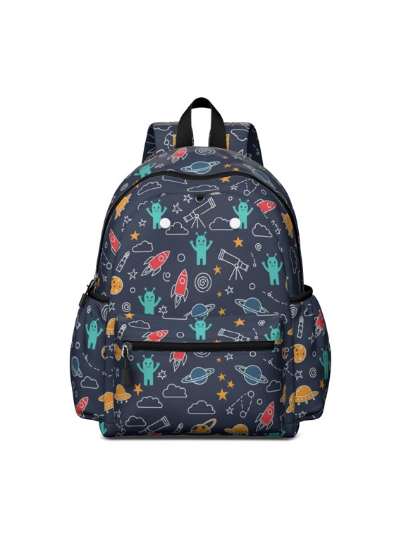 Alien Telescope Deep Blue Pattern Backpack for School, Cute School Bag with Adjustable Shoulder Straps and Padded Back, 13.4"x11"x4.7"