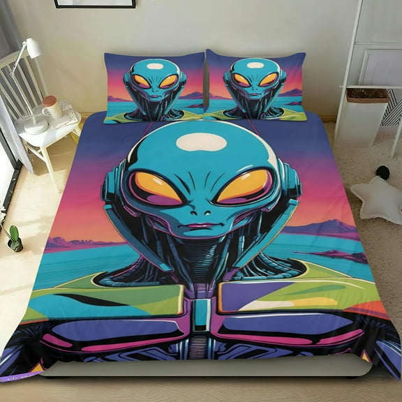 Alien Themed Bed Sheet Set Three Piece Set 53x79 Inches Comfortable And Skin Friendly Unique Design Creating A Star Studded Night