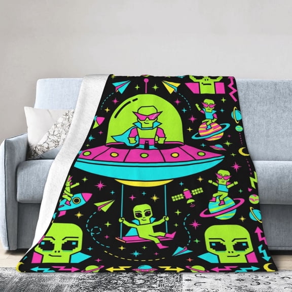 Alien Throw Blanket, Novelty Extraterrestrial Graphic Pattern, Soft Warm Cozy Plush Flannel Blanket for Living Room Couch Bed Sofa 50x40