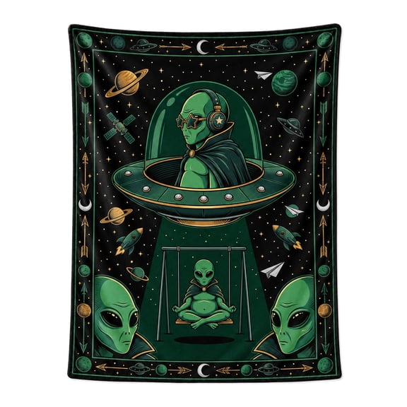Alien Throw Blanket, Novelty Extraterrestrial Graphic Pattern, Soft Warm Cozy Plush Flannel Blanket for Living Room Couch Bed Sofa 50x40